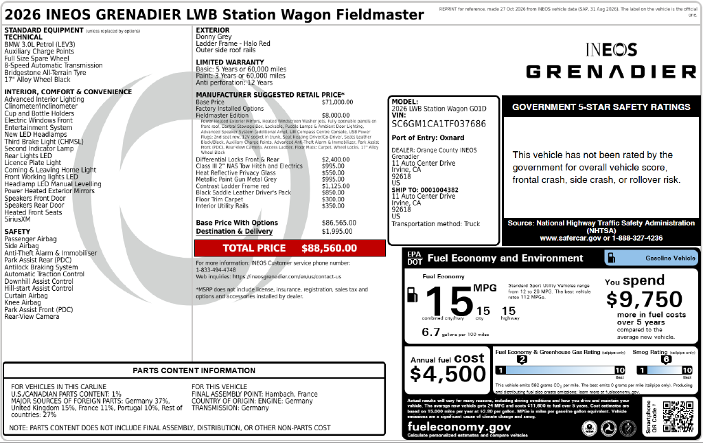 2026 INEOS Grenadier Station Wagon Fieldmaster Edition