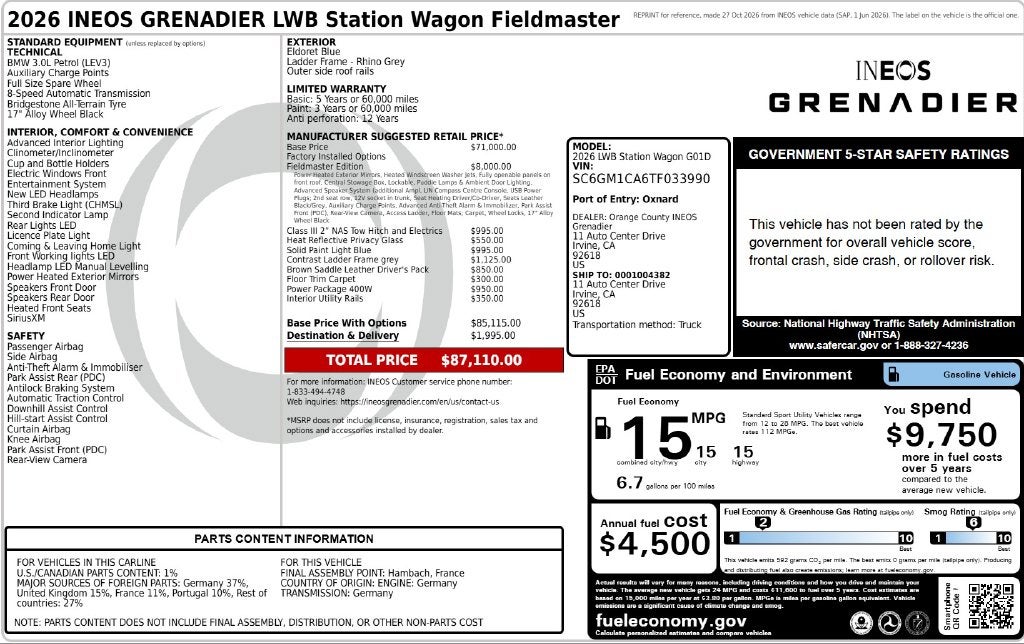 2026 INEOS Grenadier Station Wagon Fieldmaster Edition