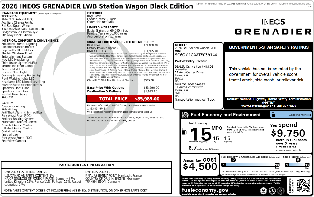 2026 INEOS Grenadier Station Wagon Black Edition