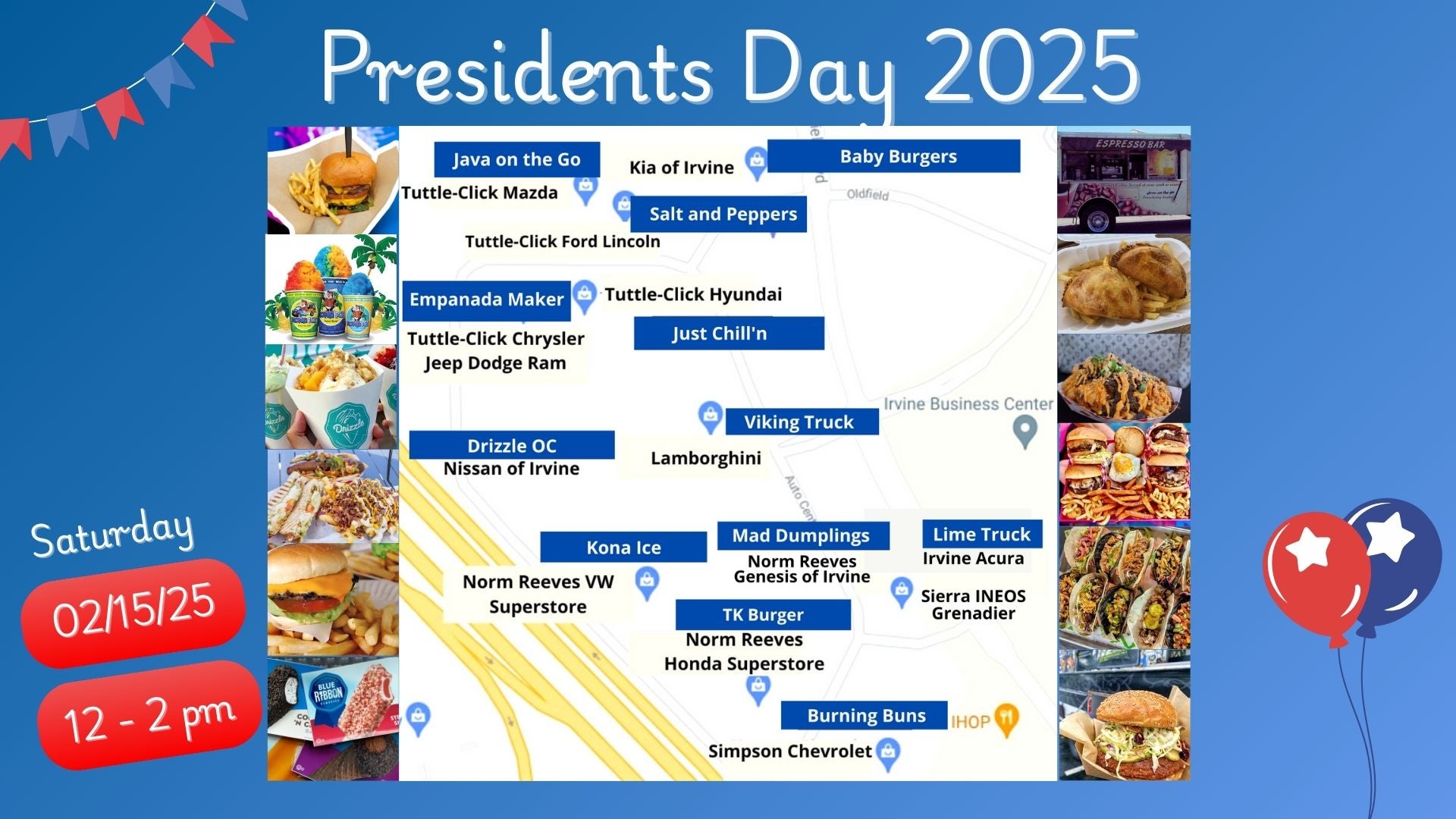  2025 Presidents Day Event | Irvine Auto Center | Irvine, CA | Food Truck Festival 